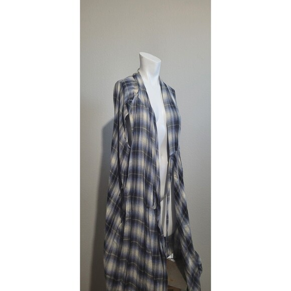 Vince Medium Duster Dress wrap plaid sleeveless belt adjustable open - Picture 3 of 10